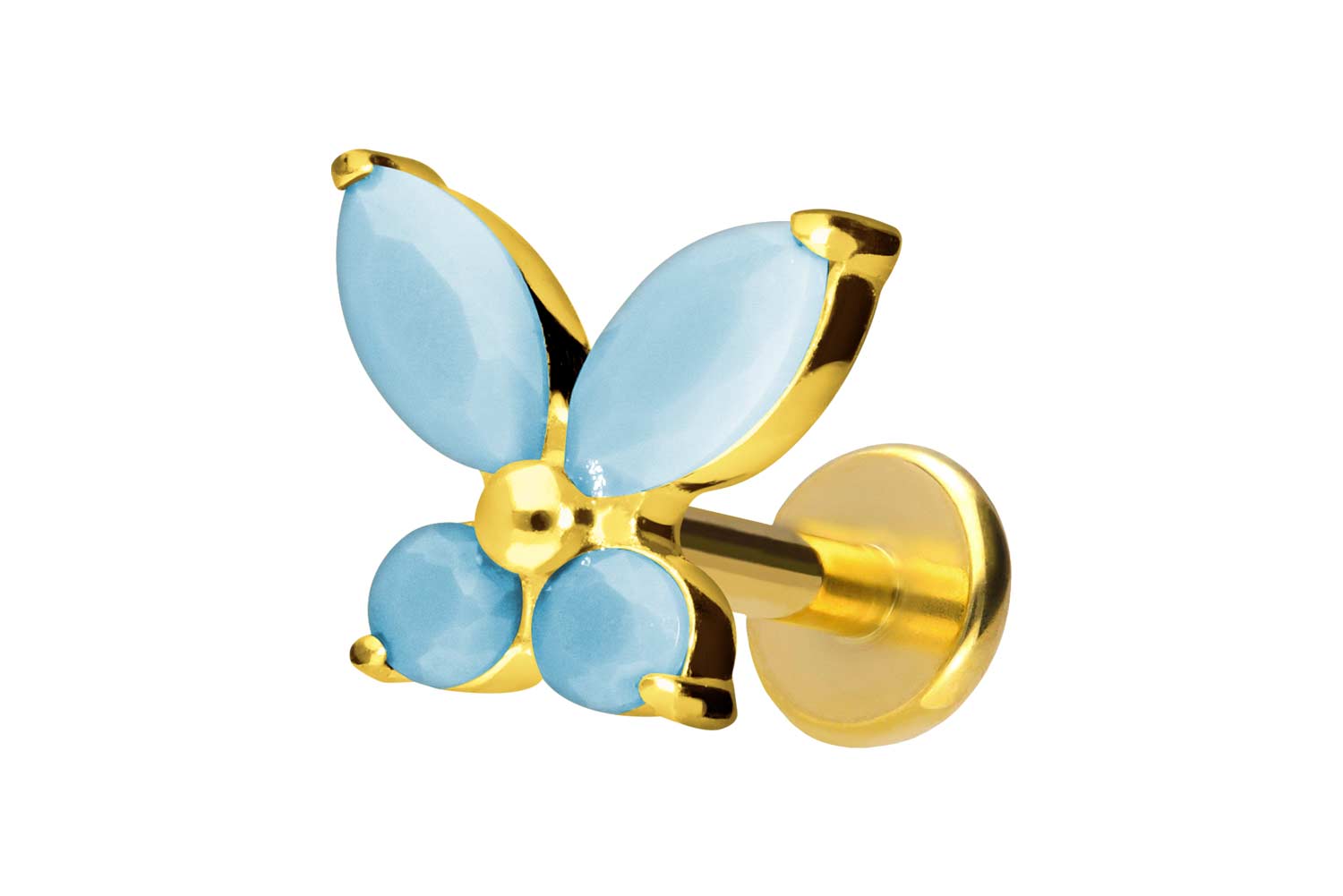 Titan Labret Piercing mit Push Fit SCHMETTERLING + SYNTHETISCHE TÜRKISE